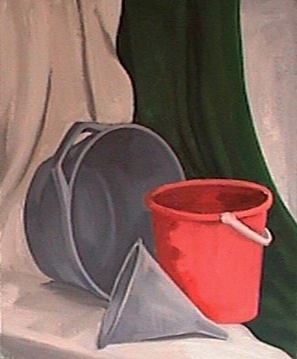 Still life with basin,bucket and funnel