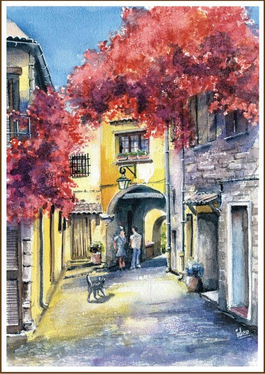 Flamboyants across the alley