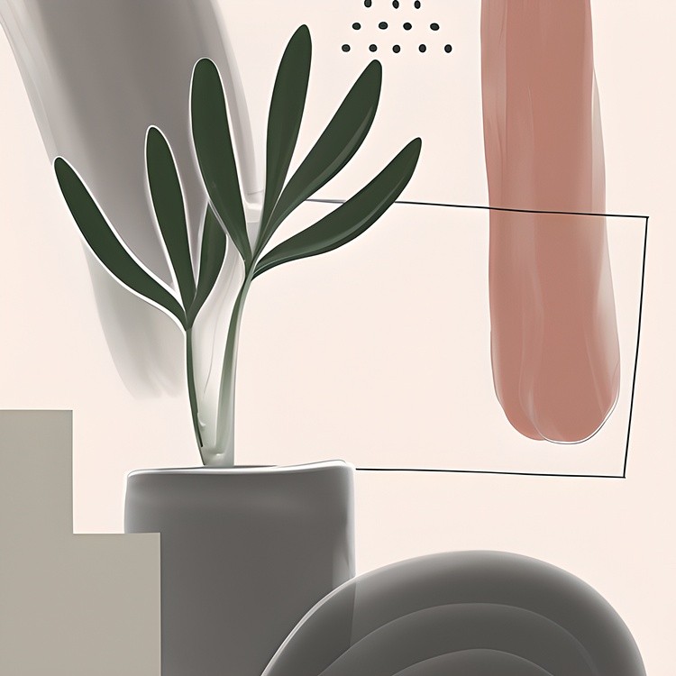 Muted tones abstract plant and shapes