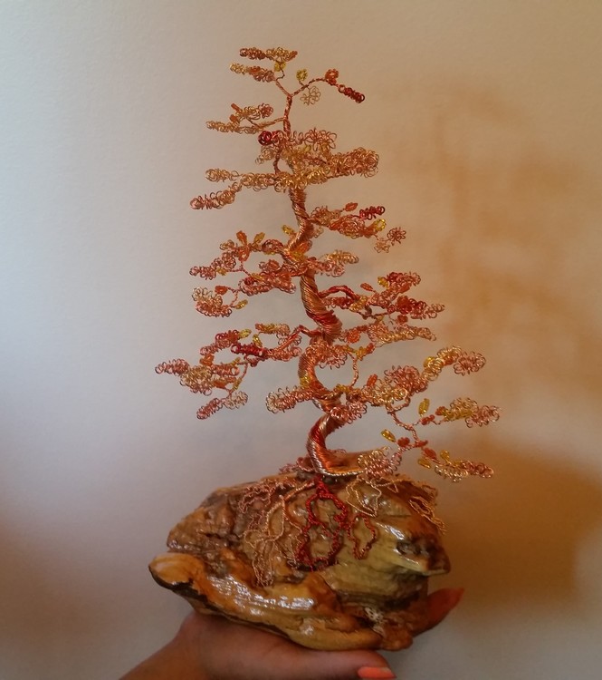 Beaded Wire Tree bonsai Orange