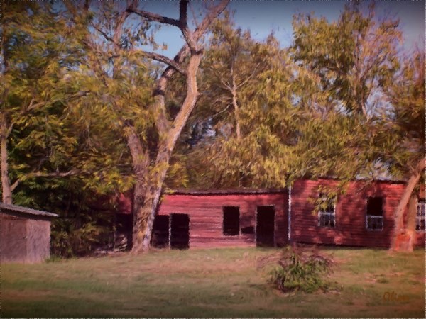 Red Sheds, Gold Trees and Blue Skies