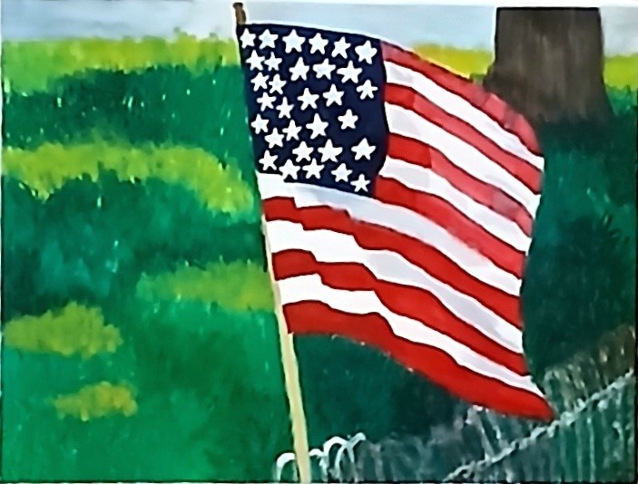An American Flag on A Lawn
