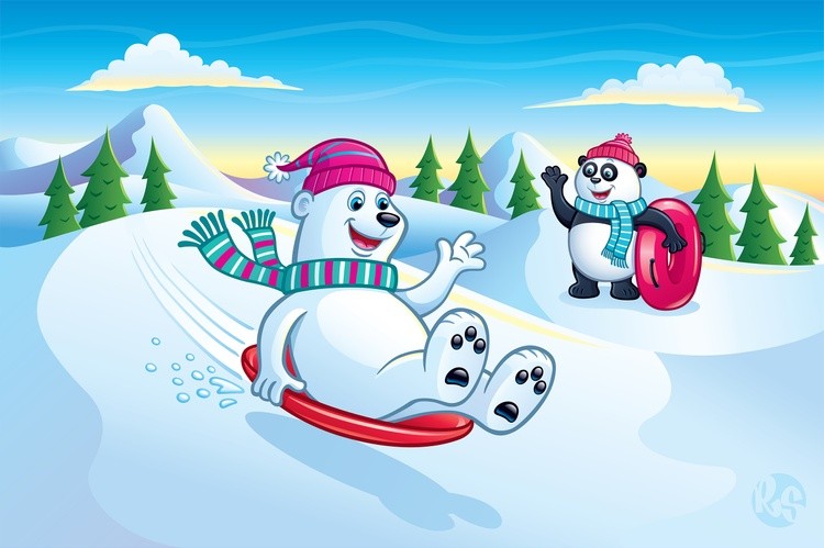 Polar Bear Snow Sledding On Disc