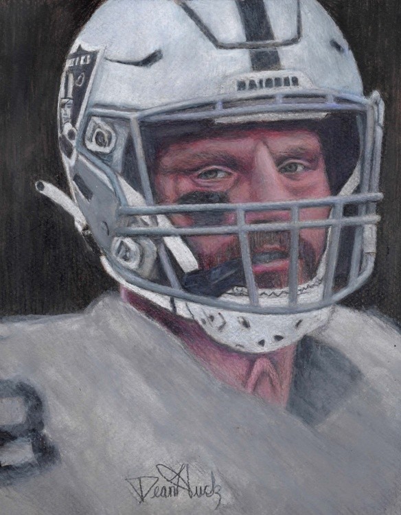 Maxx Crosby - CLOSEUP -  ORIGINAL Colored Pencil Drawing by Dean Huck