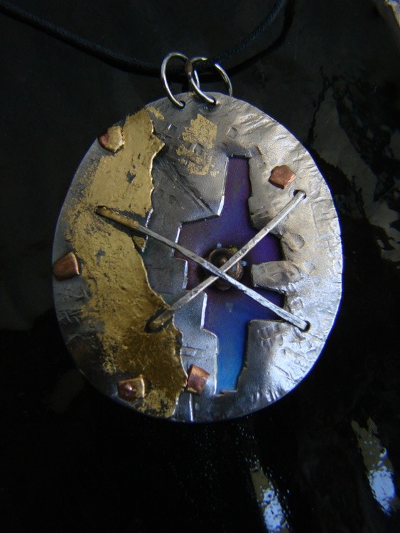 Wearable Art Anodized Titanium Pendant Art- Fashion- Orion Nebula .Gomolka Art Line Studio