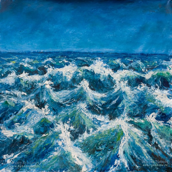 Seascape oil painting on canvas: Start sea storm