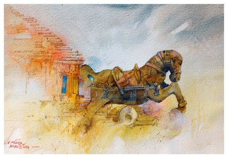 Horse Of Sun Milind Bhanji Watercolor 12x16 Inch