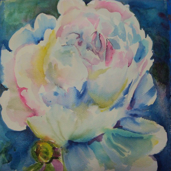 Original art watercolor painting peony