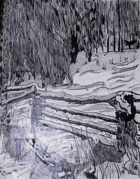 Fence in Winter Ink