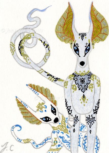 ACEO Porcelain Jackal Dogs