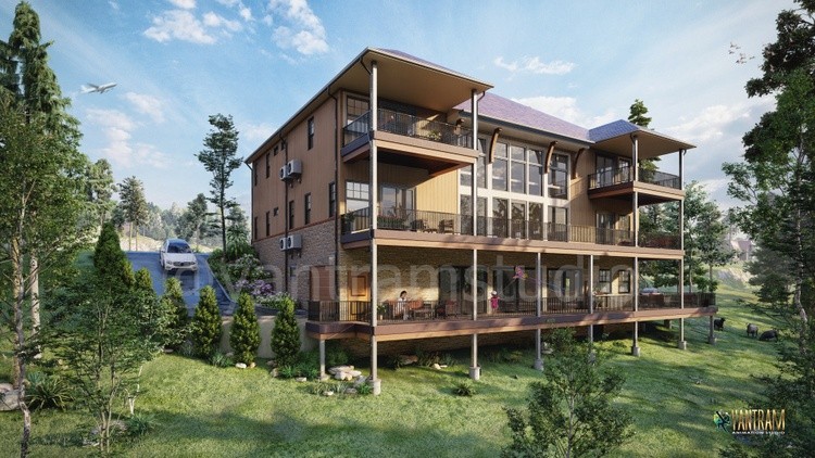 3D Architectural visualization of Hill Villa Back Side at Chicago, Illinois