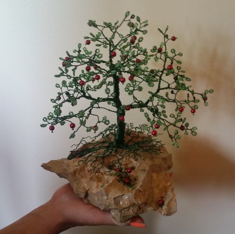 Beaded Wire Tree Bonsai Green