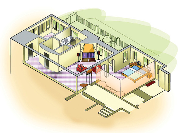 Illustrated section of a house interior