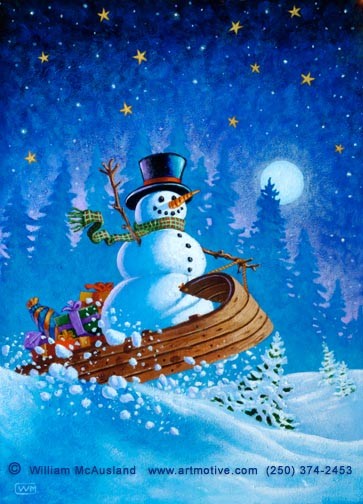 Snowman on Sled with gifts