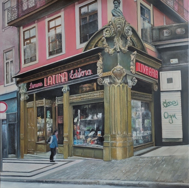 Oporto-Libreria Latina-óleo lienzo 70x70cms 2023-2