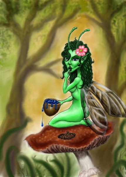 Green Fairy on Mushroom