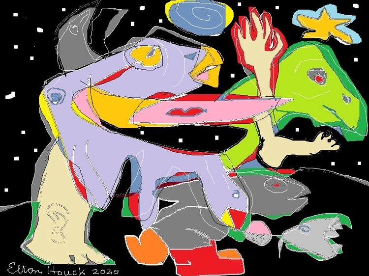 Evolution's Missing Link..(c) 2020,,elton houck..digital-Evolution speaks with forked tongue-(lies)