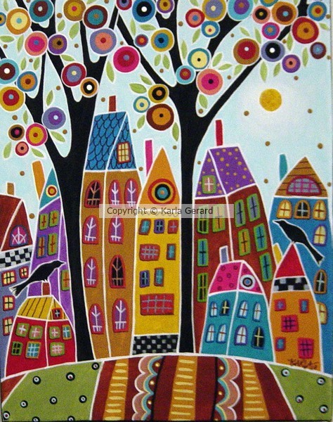 Nine Houses Two Trees And Two Birds