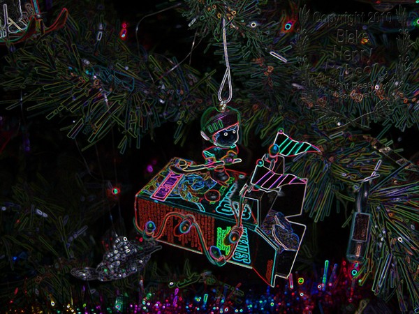 Christmas tree, ornaments, tinsel & colorful light