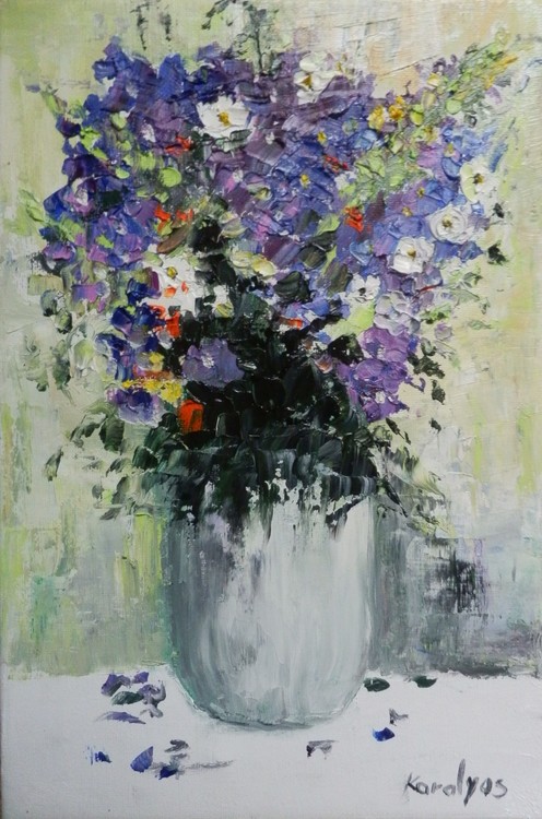 Vase with purple flowers- sold