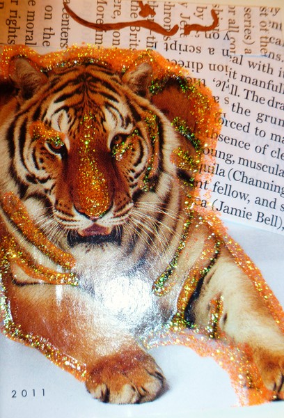 ACEO surreal collage 29, Glitter Tiger by S Branc