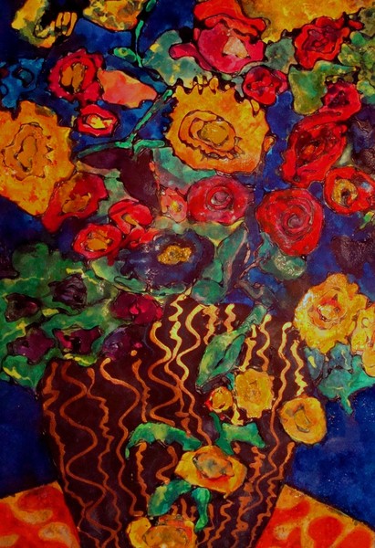 Black and Gold Vase full of Flowers