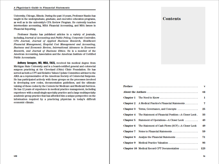 Physician Guide to Financial Statements6 pg viii-ix