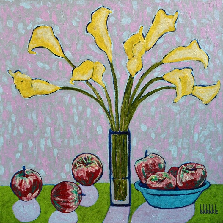 STILL LIFE WITH YELLOW CALLA LILIES AND APPLES