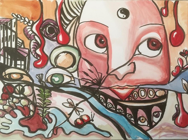 acrylic painting of animaginary landscape 