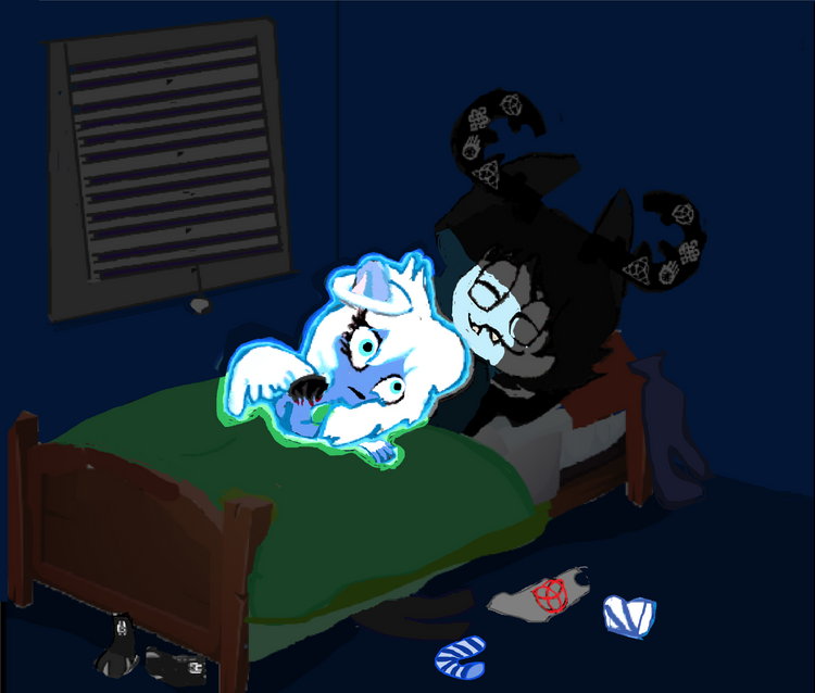 karma and criminy sleeping in the bed