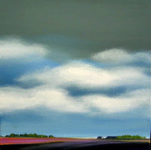 purple field and cloudy sky