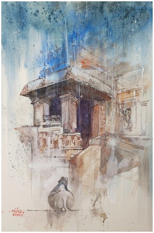 Kailash Ellora Milind Bhanji Watercolor 12x18 Inch