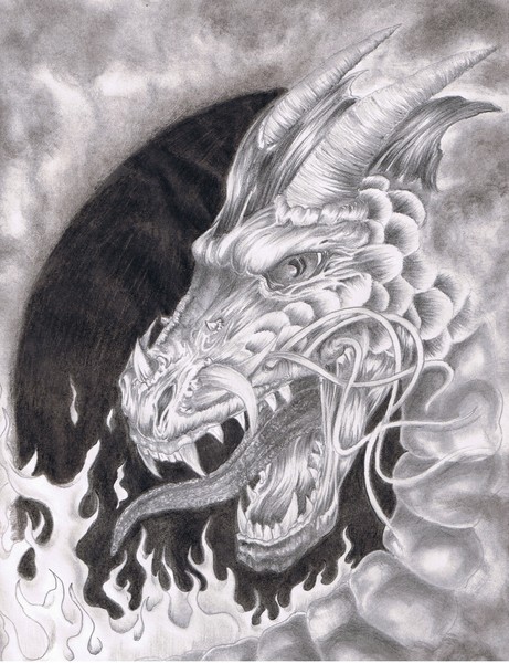 fire breathing dragon sketches in pencil