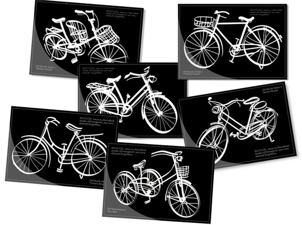 series of 6 old bicycle