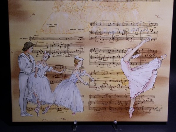 porcelain tray with hand painted dancers, part.