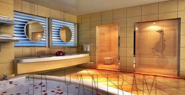Baño de diseño renderizado Interiro