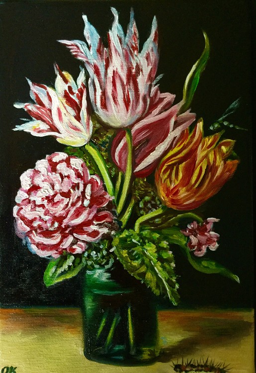 Flowers in a vase . Wall decor .Dutch style painti