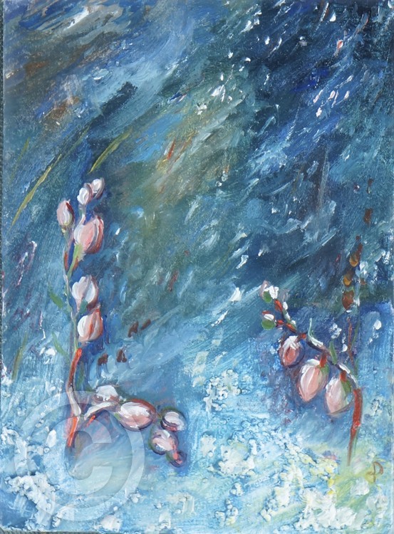 Buds in snowfall