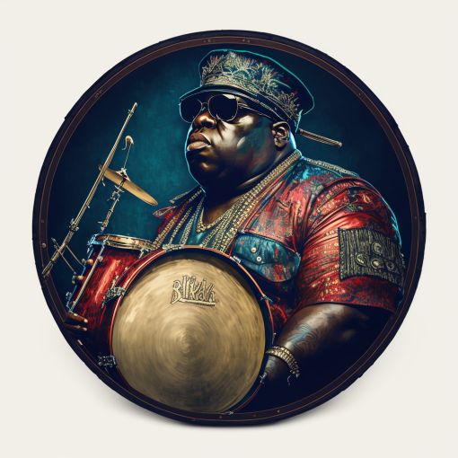 Key Poulan Biggie smalls playing the bass drum realistic highly ca02c432-5f13-48ad-bcde-955e5382ae06
