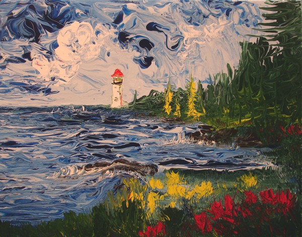 Lighthouse Sea FingerPainting