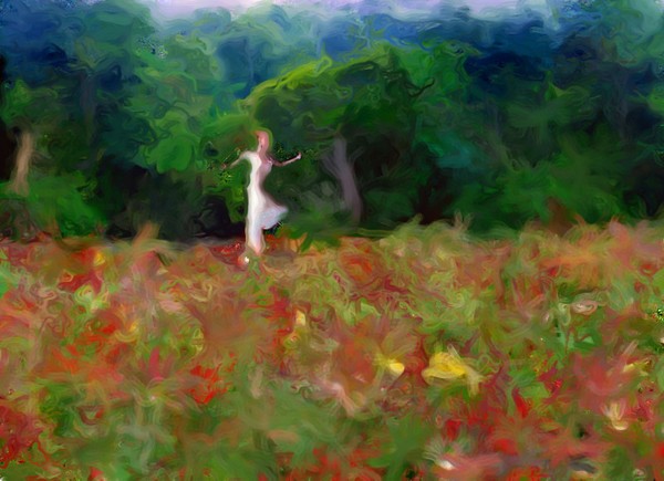 Girl Running Through Flowers