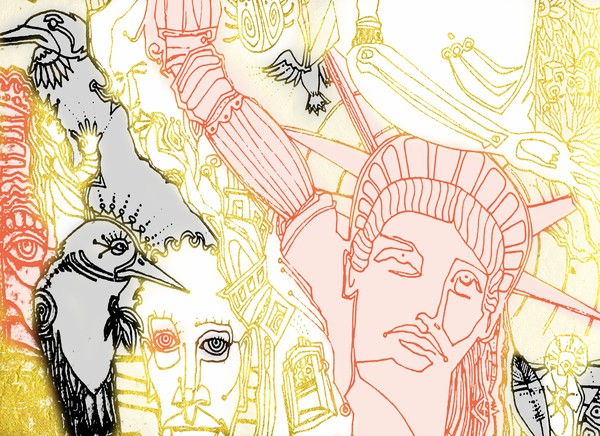 crow know liberty from brooklyn roof tops