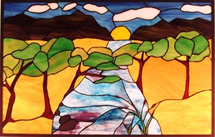 Mountain Sunset Stained Glass Panel