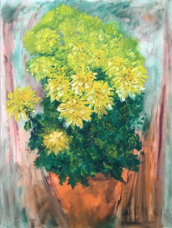 Pot of Yellow Mums