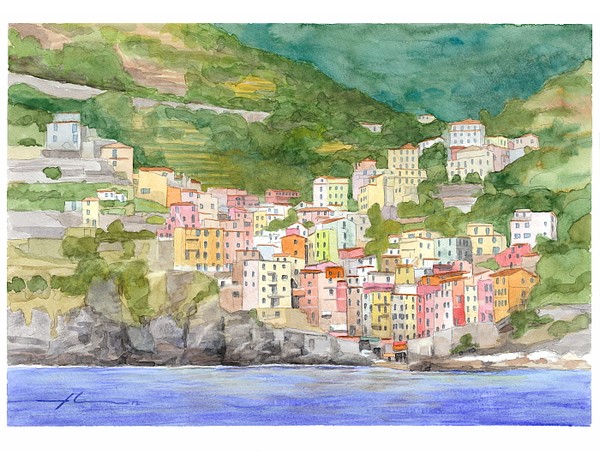 italian village watercolor mike theuer
