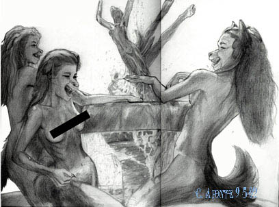 Dog Girls In Fountain