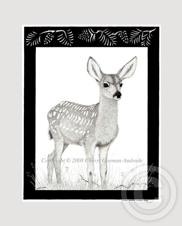 Deer Fawn Pen and Ink Stippling