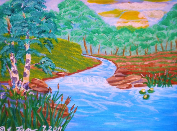 Cascade and Lake in the summer