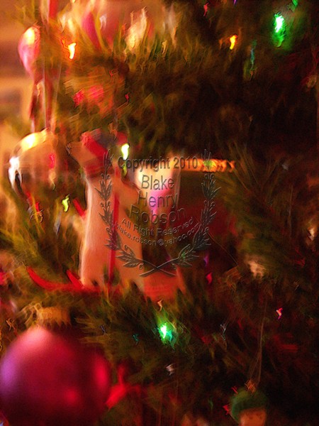 Christmas tree, ornaments, tinsel & colorful light