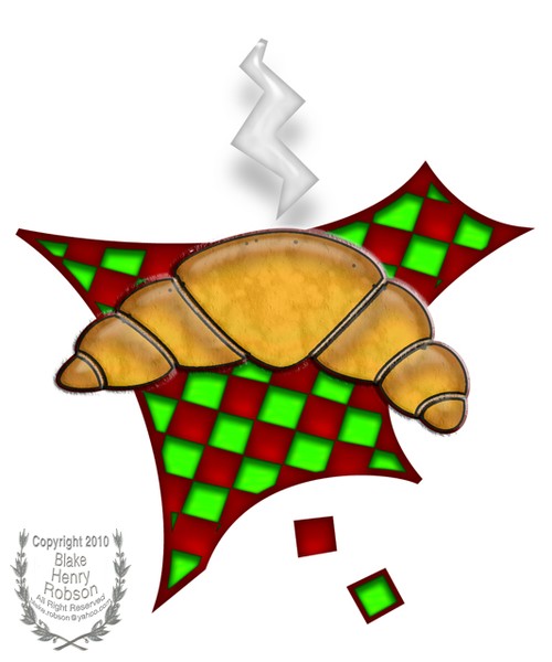 Hot Croissant on Checked Tablecloth